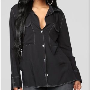 I'd Do It Again Button Down Top - Black/White